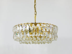Bakalowits Vienna Large Gilt Brass & Crystal Glass Chandelier, Austria, 1970s