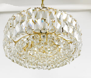 Bakalowits Vienna Large Gilt Brass & Crystal Glass Chandelier, Austria, 1970s