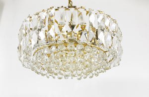 Bakalowits Vienna Large Gilt Brass & Crystal Glass Chandelier, Austria, 1970s