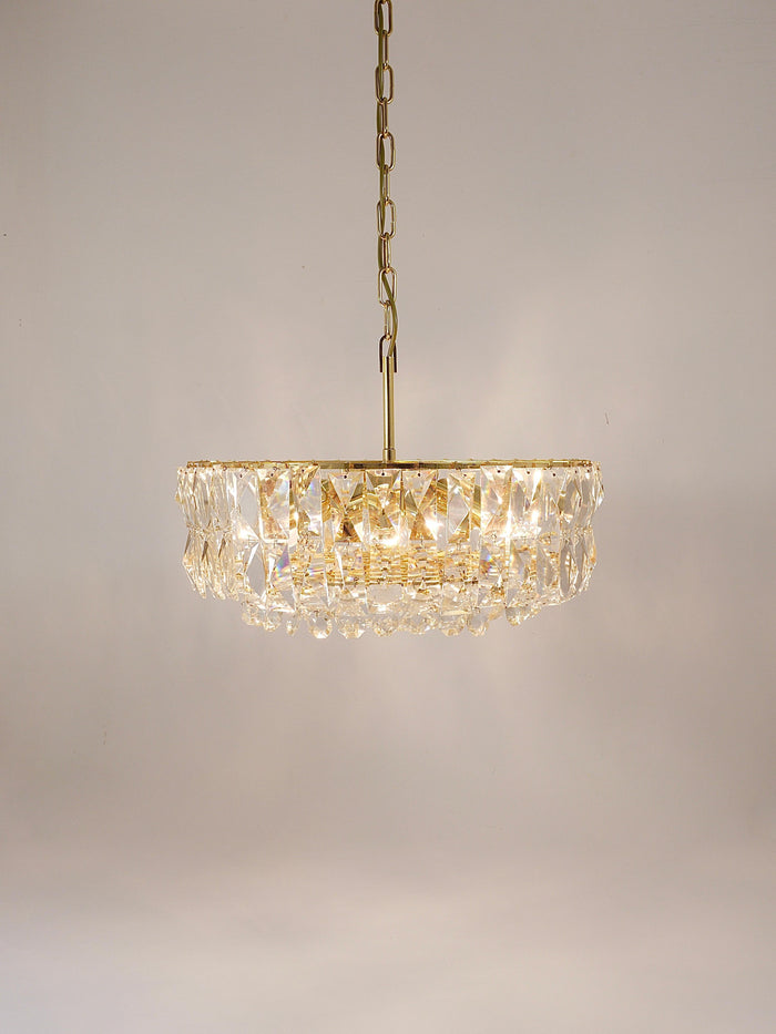 Bakalowits Vienna Large Gilt Brass & Crystal Glass Chandelier, Austria, 1970s