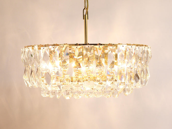Bakalowits Vienna Large Gilt Brass & Crystal Glass Chandelier, Austria, 1970s