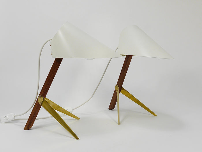 Two J.T. Kalmar Vienna „Billy TL“ White Mid-Century Table Desk Lamps, Austria