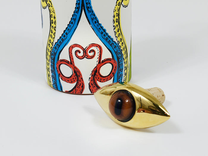 Iconic Carl Auböck Handcrafted Eye Bottle Stopper #4538, Cork & Brass, Austria