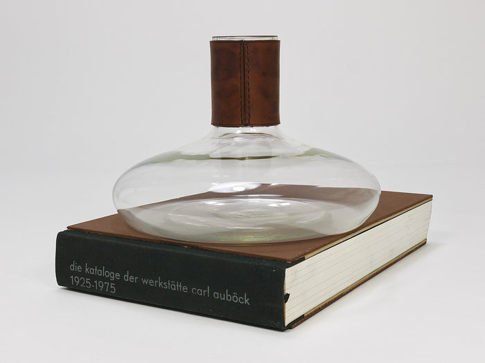 Carl Aubock II Vase Decanter with Brown Leather Top, Midcentury, Austria, 1950s