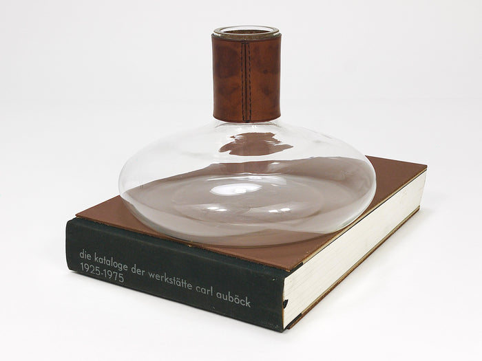 Carl Aubock II Vase Decanter with Brown Leather Top, Midcentury, Austria, 1950s