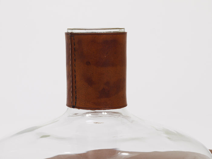 Carl Aubock II Vase Decanter with Brown Leather Top, Midcentury, Austria, 1950s