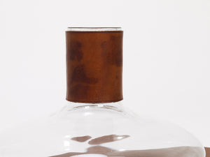 Carl Aubock II Vase Decanter with Brown Leather Top, Midcentury, Austria, 1950s