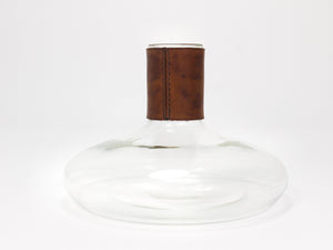 Carl Aubock II Vase Decanter with Brown Leather Top, Midcentury, Austria, 1950s