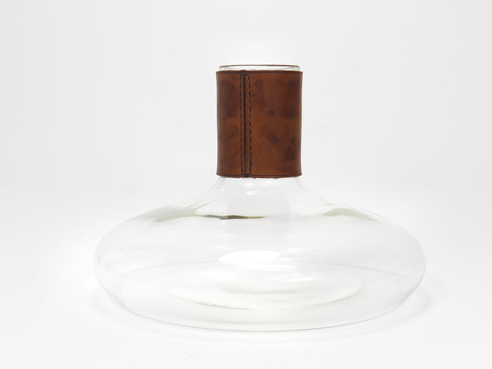Carl Aubock II Vase Decanter with Brown Leather Top, Midcentury, Austria, 1950s