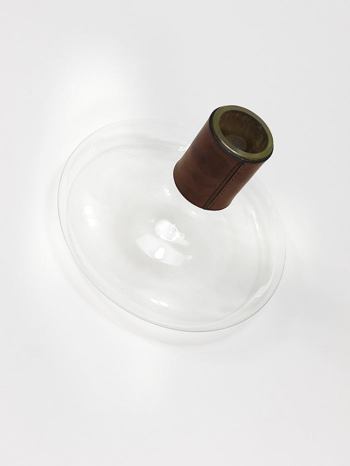 Carl Aubock II Vase Decanter with Brown Leather Top, Midcentury, Austria, 1950s
