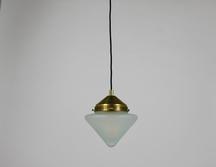 Up to 7 Art Deco Brass Pendant Lights with Conical Glass Shades, Vienna 1930s