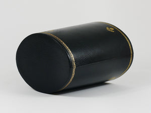 Morabito Paris Black & Gold Leather Wastepaper Basket Bin, France, 1970s