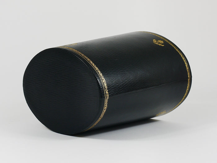 Morabito Paris Black & Gold Leather Wastepaper Basket Bin, France, 1970s