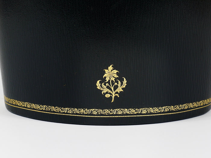 Morabito Paris Black & Gold Leather Wastepaper Basket Bin, France, 1970s