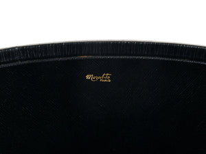 Morabito Paris Black & Gold Leather Wastepaper Basket Bin, France, 1970s