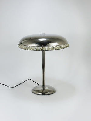 Bakalowits Vienna Nickel & Crystal Mushroom Table Desk Side Lamp, Austria, 1950s