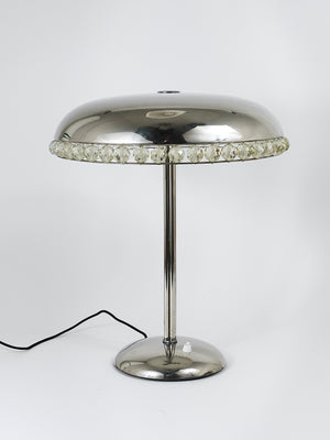 Bakalowits Vienna Nickel & Crystal Mushroom Table Desk Side Lamp, Austria, 1950s
