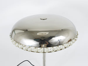 Bakalowits Vienna Nickel & Crystal Mushroom Table Desk Side Lamp, Austria, 1950s