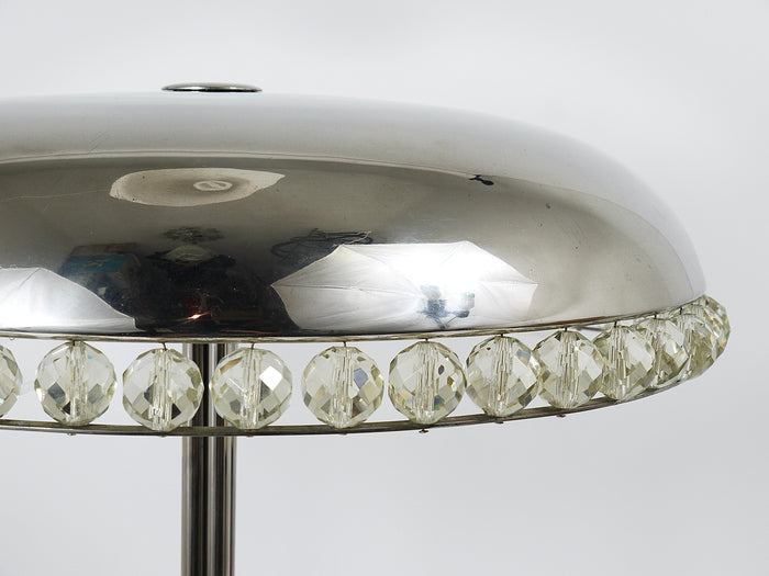 Bakalowits Vienna Nickel & Crystal Mushroom Table Desk Side Lamp, Austria, 1950s