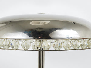 Bakalowits Vienna Nickel & Crystal Mushroom Table Desk Side Lamp, Austria, 1950s