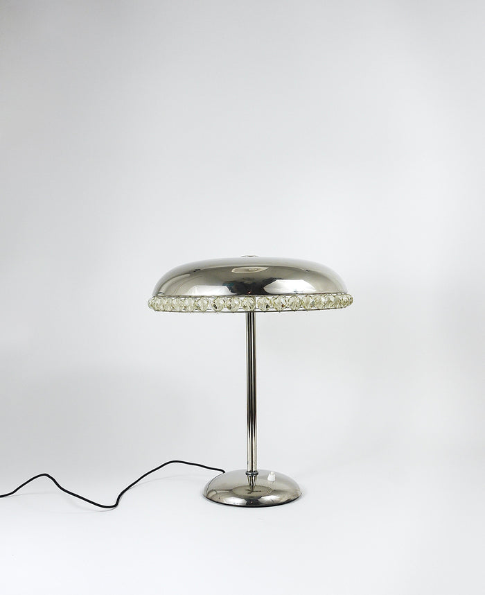 Bakalowits Vienna Nickel & Crystal Mushroom Table Desk Side Lamp, Austria, 1950s