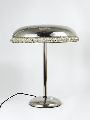 Bakalowits Vienna Nickel & Crystal Mushroom Table Desk Side Lamp, Austria, 1950s