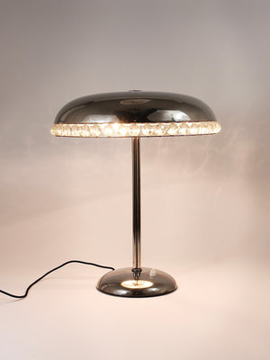 Bakalowits Vienna Nickel & Crystal Mushroom Table Desk Side Lamp, Austria, 1950s