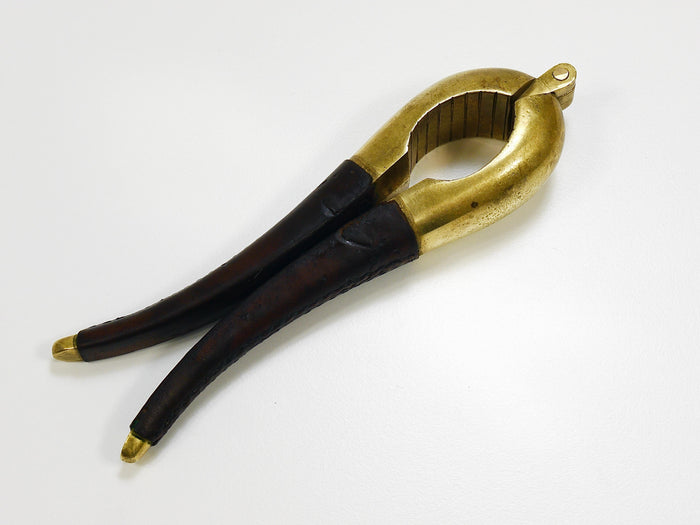 Carl Aubock Vienna Signed Vintage Brass & Leather Nutcracker, Austria, 1950s