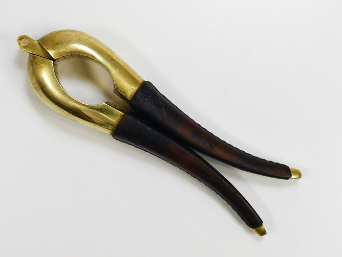 Carl Aubock Vienna Signed Vintage Brass & Leather Nutcracker, Austria, 1950s