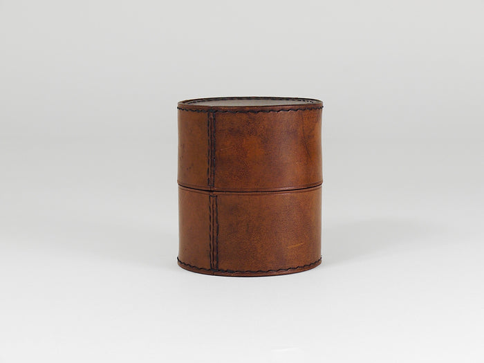 Carl Aubock Round Leather Storage Box with Lid, Vienna, Austria, 1950s