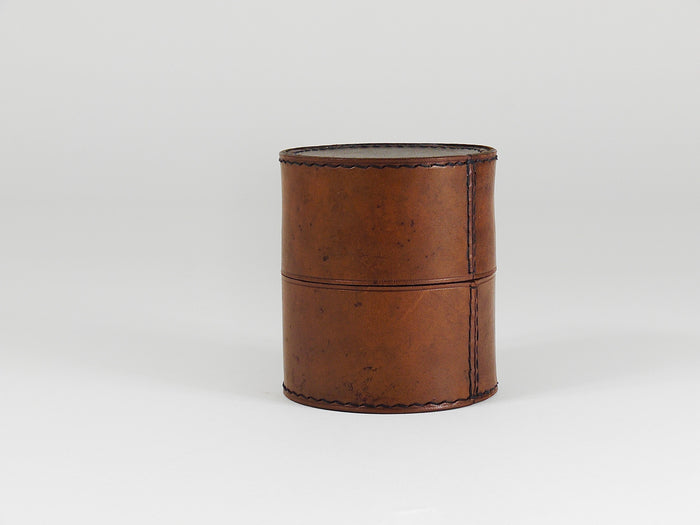 Carl Aubock Round Leather Storage Box with Lid, Vienna, Austria, 1950s