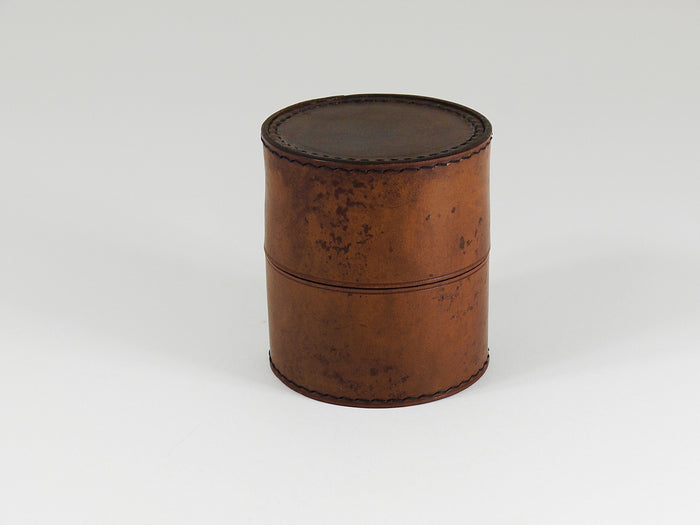 Carl Aubock Round Leather Storage Box with Lid, Vienna, Austria, 1950s