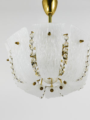 Petit lustre panier courbé J.T. Kalmar, laiton & verre, Autriche, années 1950