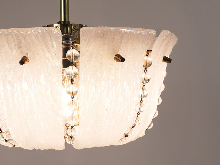J.T. Kalmar Petite Curved Basket Chandelier, Brass & Glass, Austria, 1950s