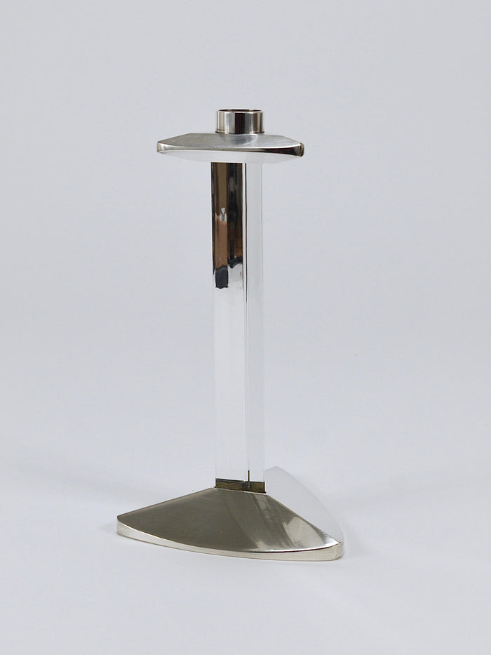 Riedel x Mesa Postmodern Silver & Crystal Candlestick Candle Holder, Italy, 1980