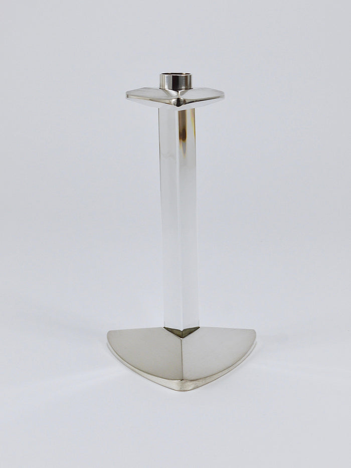 Riedel x Mesa Postmodern Silver & Crystal Candlestick Candle Holder, Italy, 1980