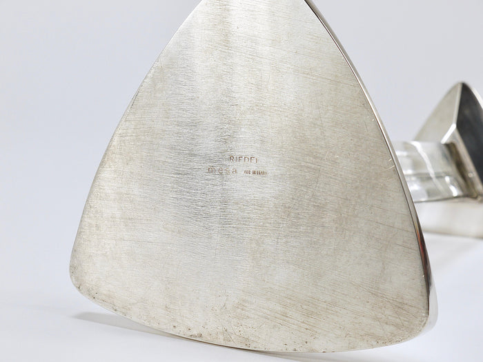 Riedel x Mesa Postmodern Silver & Crystal Candlestick Candle Holder, Italy, 1980