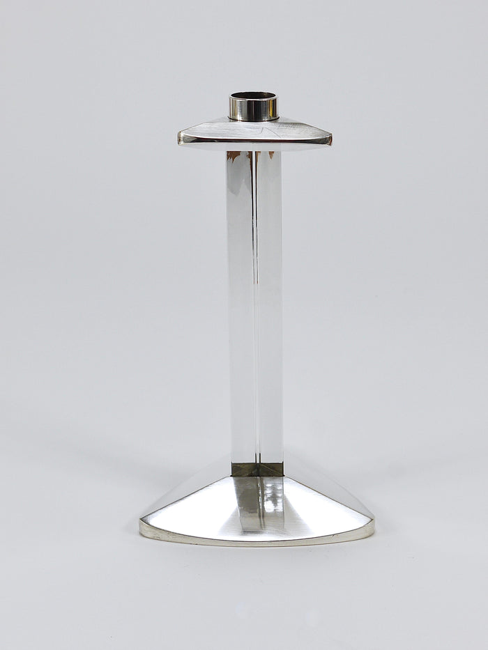 Riedel x Mesa Postmodern Silver & Crystal Candlestick Candle Holder, Italy, 1980