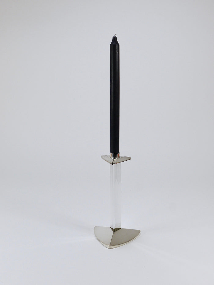 Riedel x Mesa Postmodern Silver & Crystal Candlestick Candle Holder, Italy, 1980