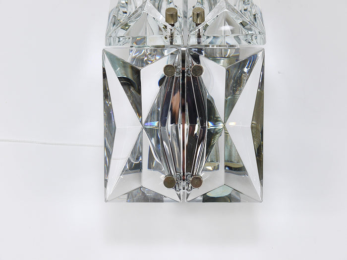 Pair Facetted Crystal & Chrome Sconces / Prism Glass Wall Lights by Kinkeldey