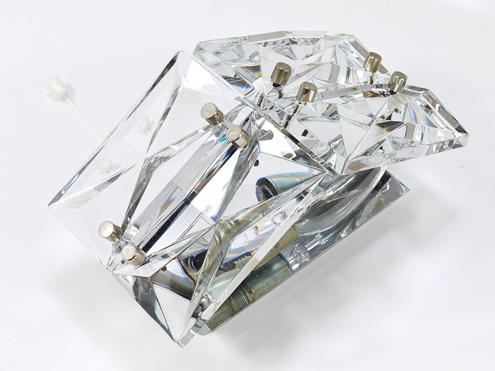 Pair Facetted Crystal & Chrome Sconces / Prism Glass Wall Lights by Kinkeldey