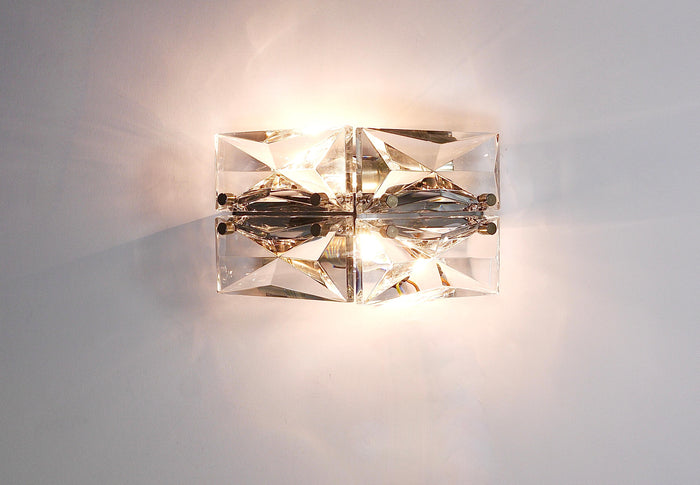 Pair Facetted Crystal & Chrome Sconces / Prism Glass Wall Lights by Kinkeldey
