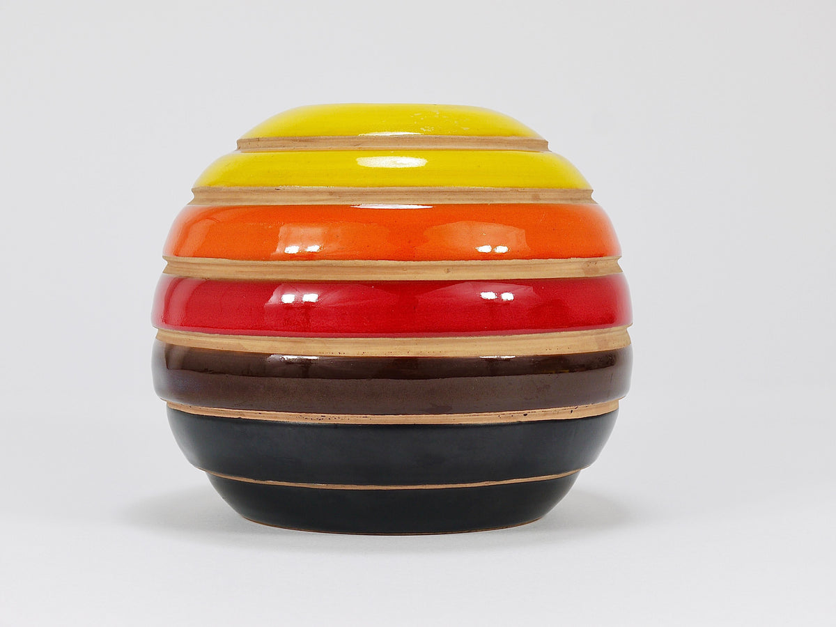 Vaso a sfera a righe Aldo Londi Bitossi in ceramica Mid-Century, Italia, anni 1960