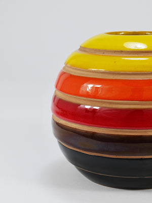 Aldo Londi Bitossi Striped Mid-Century Ceramic Ball Vase, Italy, 1960s