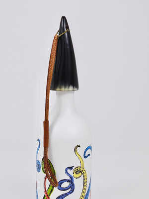 Bouchon de bouteille Carl Auböck Vienne, corne, cuir, liège, Mid-Century Autriche, 1950