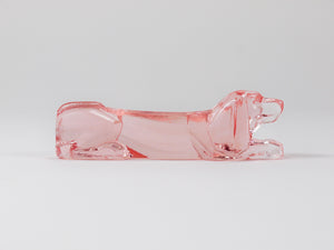 12 French Art Deco Dachshund Basset Hound Knife Rests, Rosé Glass, France, 1930s