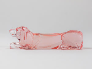 12 French Art Deco Dachshund Basset Hound Knife Rests, Rosé Glass, France, 1930s