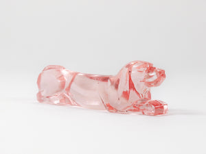 12 French Art Deco Dachshund Basset Hound Knife Rests, Rosé Glass, France, 1930s
