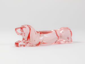 12 French Art Deco Dachshund Basset Hound Knife Rests, Rosé Glass, France, 1930s