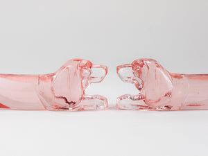 12 French Art Deco Dachshund Basset Hound Knife Rests, Rosé Glass, France, 1930s